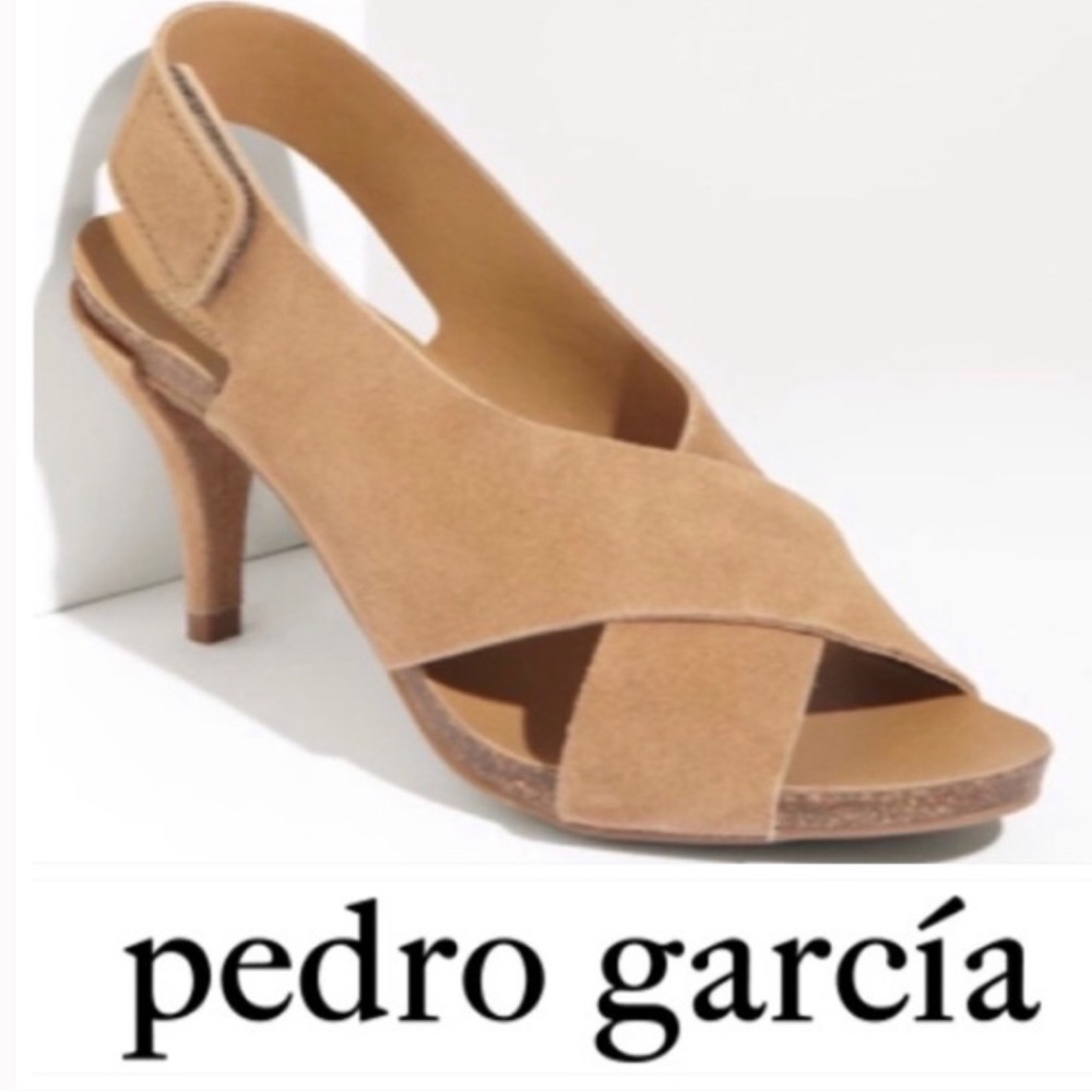 Pedro Garcia Suede Beige Tan Cross Heels